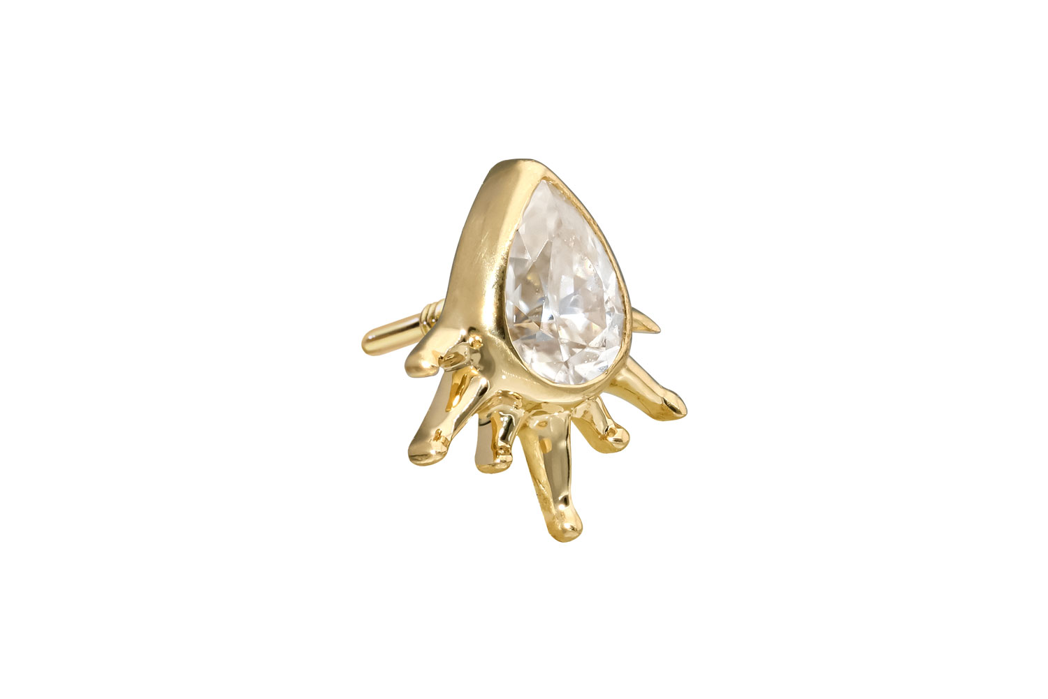 14 Karat Gold Schraubaufsatz mit Außengewinde MOISSANIT-TROPFEN + SONNENSTRAHLEN von Piercingline